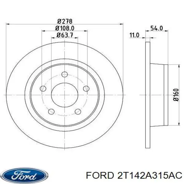 Купити 2T142A315AC Ford Диск заднього гальма