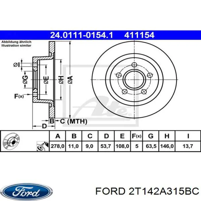 Гальмівні диски 2T142A315BC Ford