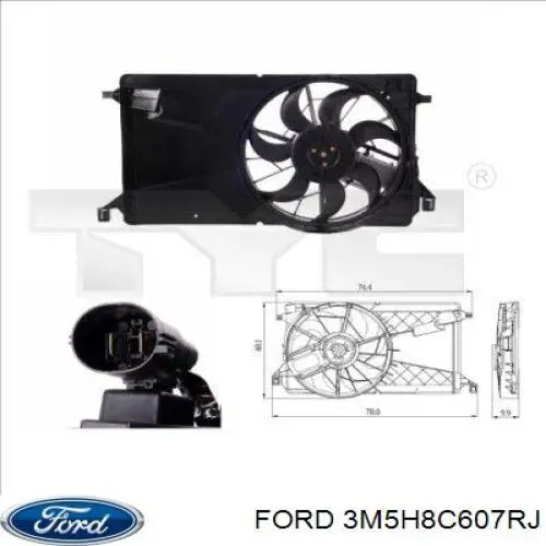 3M5H8C607RJ Ford дифузор радіатора охолодження, в зборі з двигуном і крильчаткою