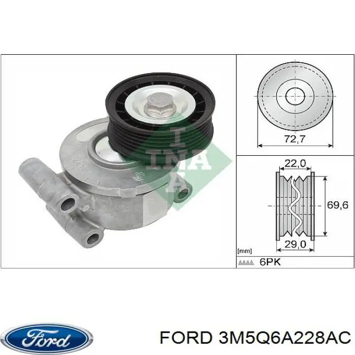 Натягувач приводного ременя Ford 3M5Q6A228AC ціна, від 27.99 USD