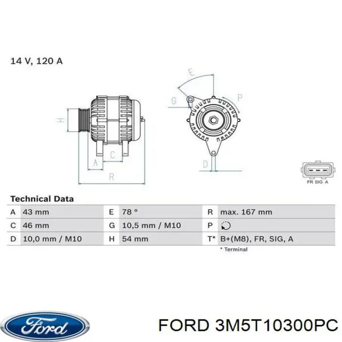 3M5T10300PC Ford Авто генератор