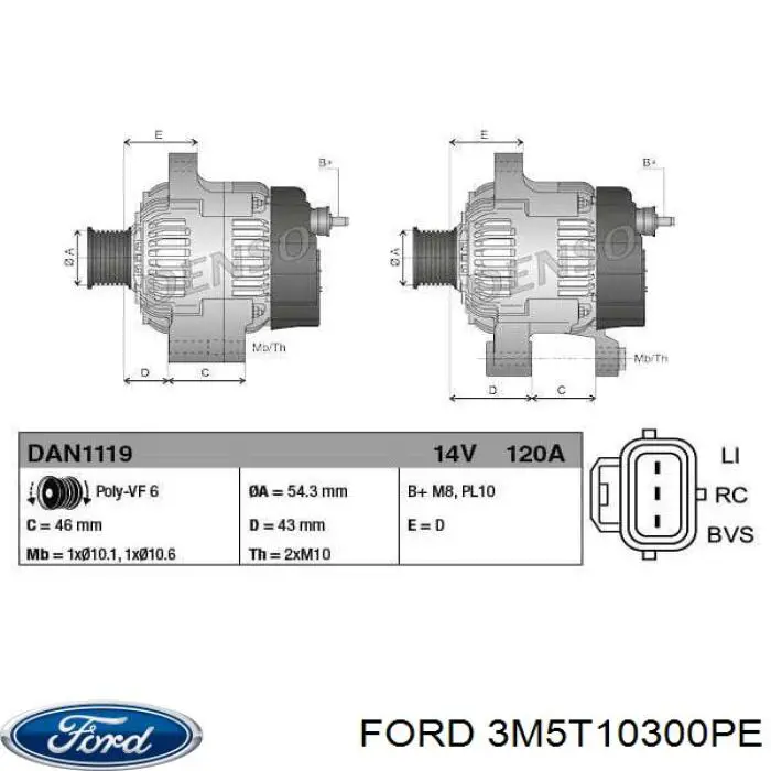 3M5T10300PE Ford Авто генератор