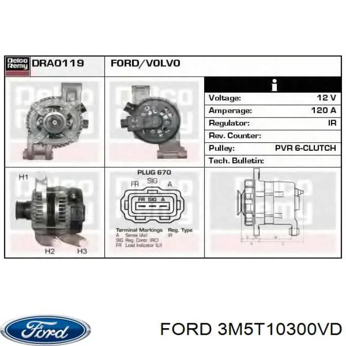 Генератор 3M5T10300VD Ford