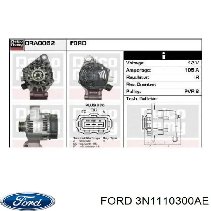 Генератор Ford 3N1110300AE ціна, від 70.54 USD