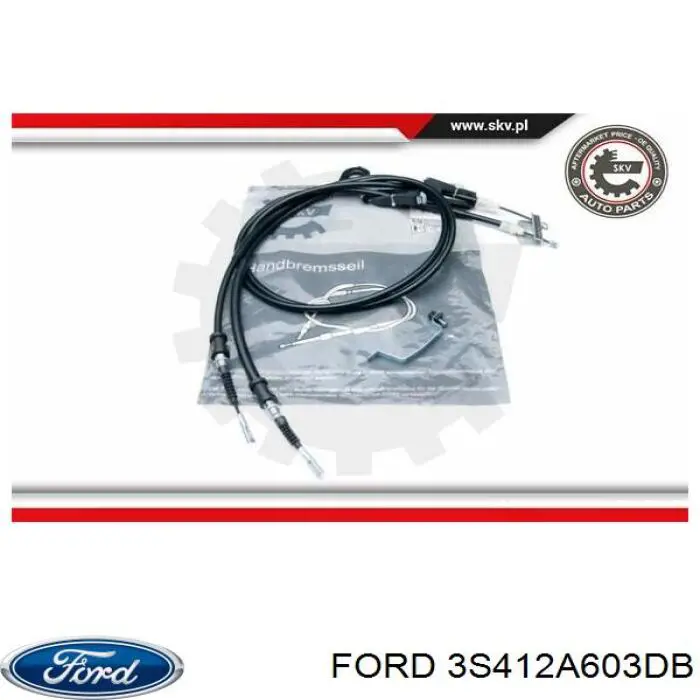 Купити 3S412A603DB Ford Трос ручного гальма задній, правий/лівий