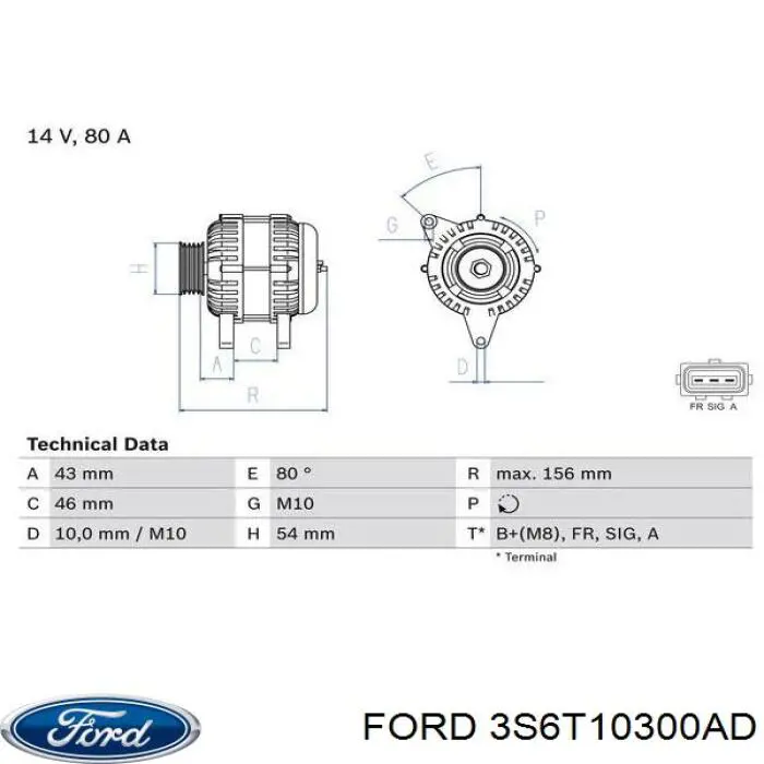 Генератор 3S6T10300AD Ford