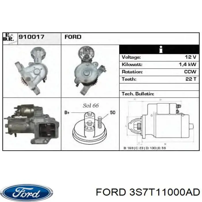 3S7T11000AD Ford Стартер двигуна