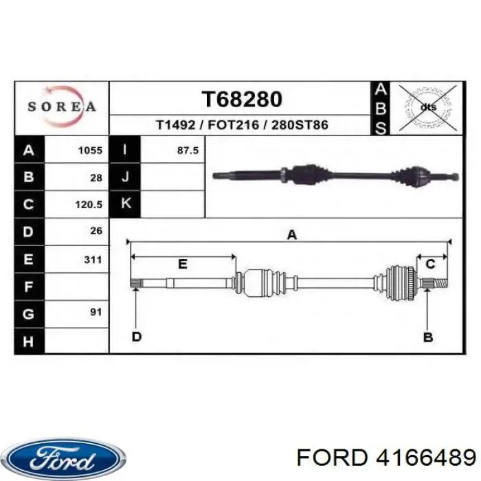 4166489 Ford Привід передній правий