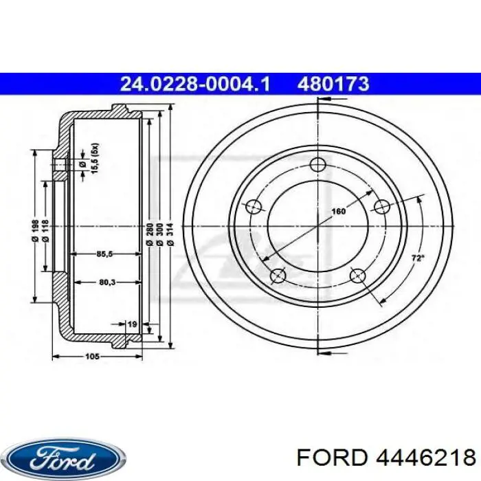 Барабан гальмівний задній Ford 4446218 ціна, від 70.44 USD