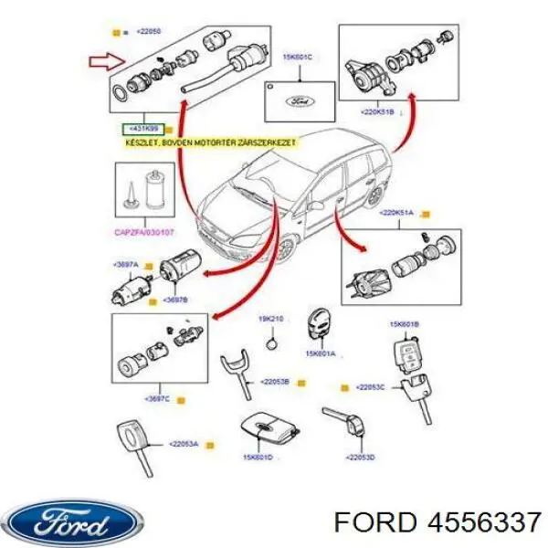 3M5AR16B970AC Ford Запор капота (замок і привід замка капота)