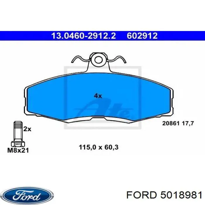 5018981 Ford колодки гальмівні передні, дискові