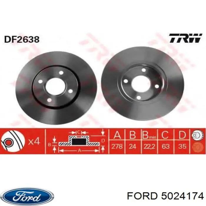 Диск переднього гальма Ford 5024174 ціна, від 168.68 USD