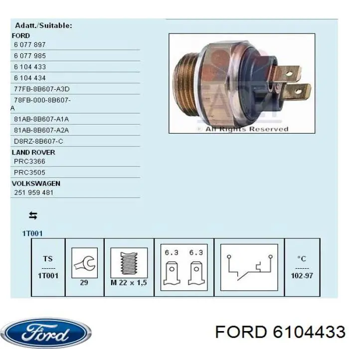 6104433 Ford термо-датчик включення вентилятора радіатора
