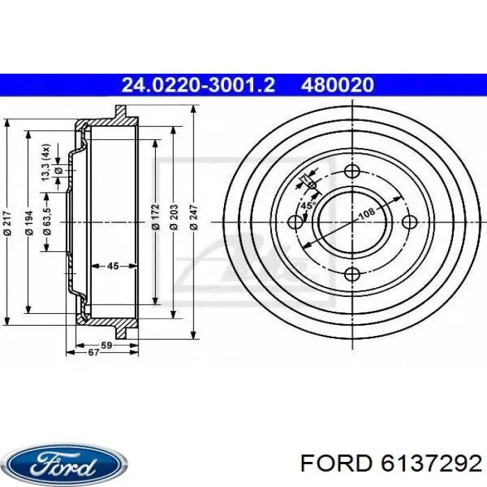 6137292 Ford барабан гальмівний задній