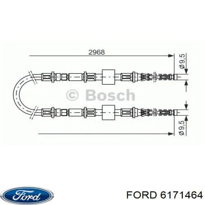 6171464 Ford трос ручного гальма задній, правий/лівий