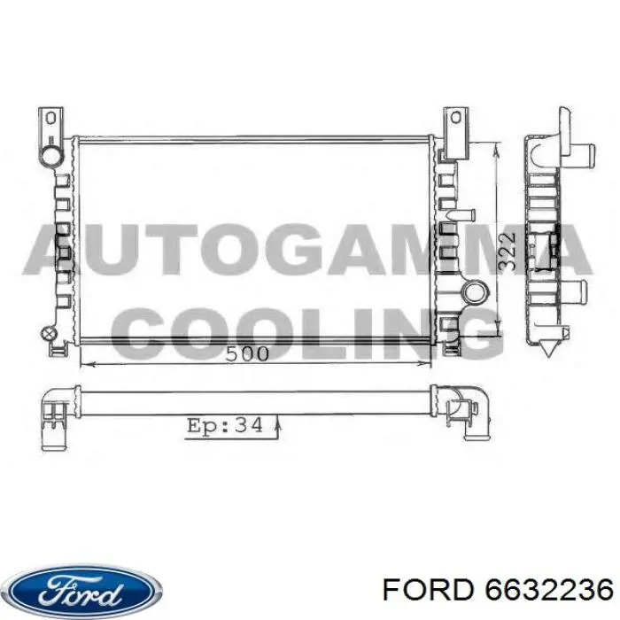 Радіатор охолодження двигуна 6632236 Ford