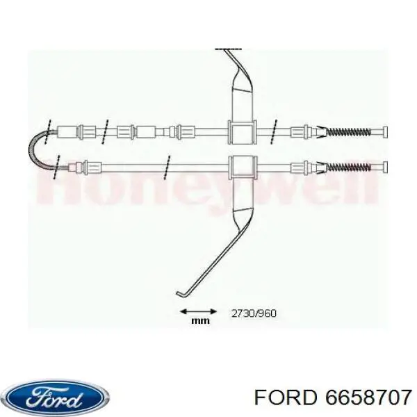 Трос ручного гальма задній, правий/лівий 6658707 Ford