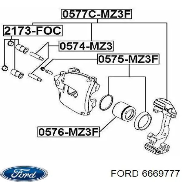 Пильник направляючої супортугальмівного, переднього 6669777 Ford