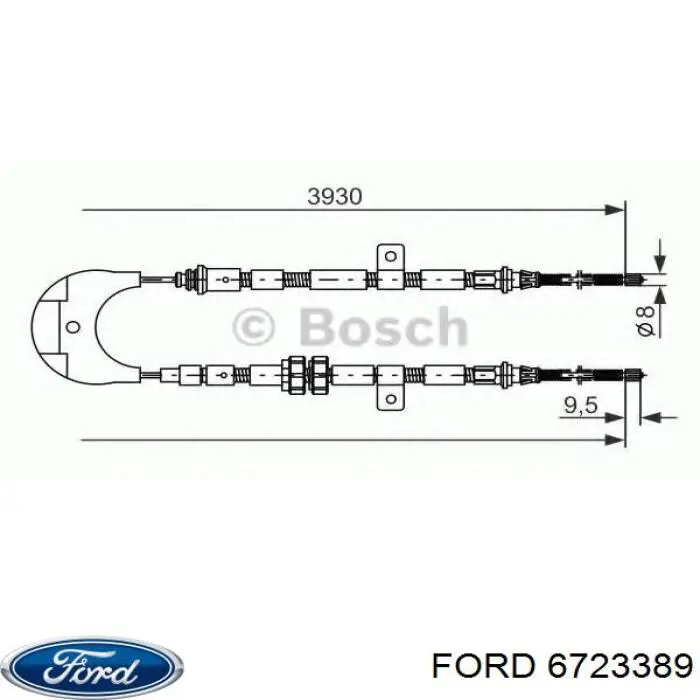6723389 Ford трос ручного гальма задній, правий/лівий