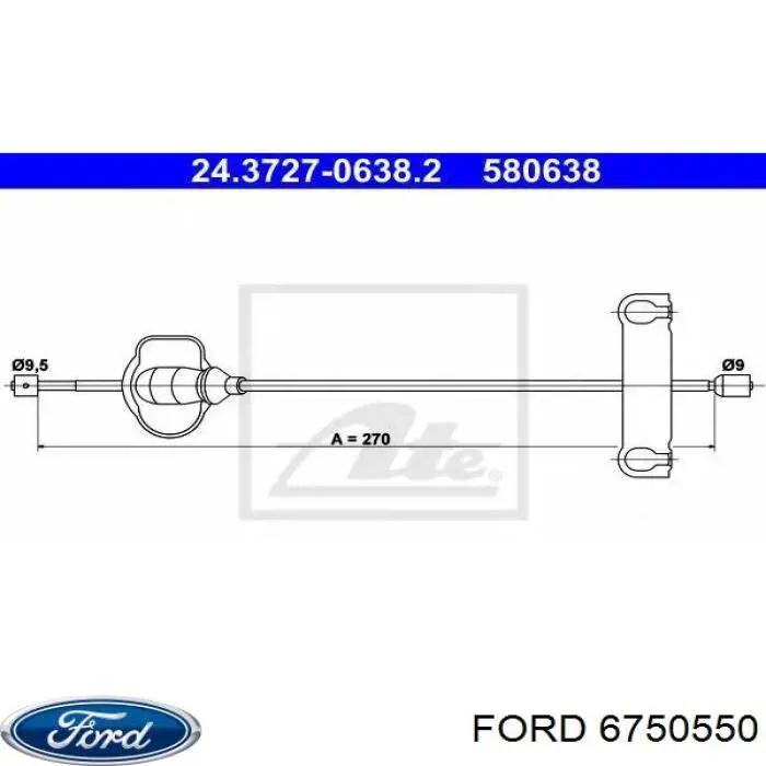 Трос ручного гальма передній 6750550 Ford