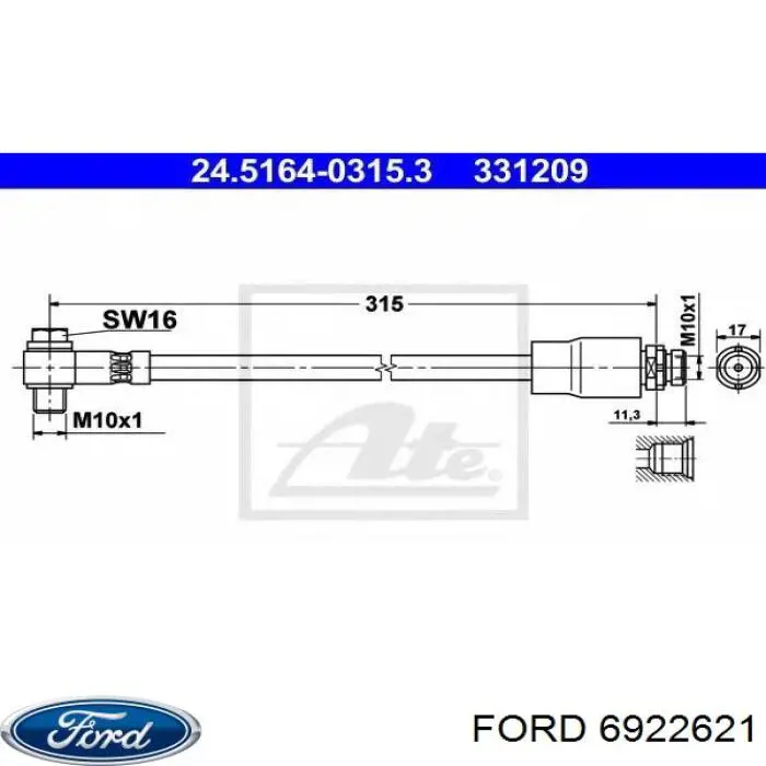 Шланг гальмівний задній Ford 6922621 ціна, від 7.03 USD