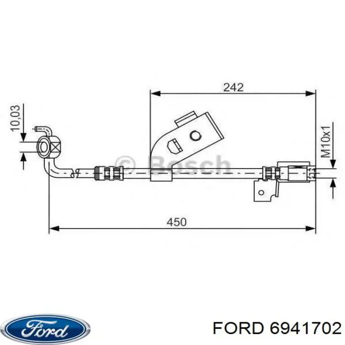 Шланг гальмівний передній, лівий Ford 6941702 ціна, від 7.33 USD