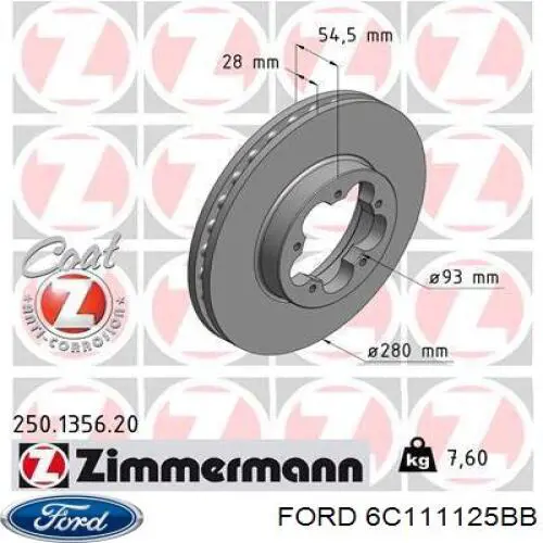 Диск переднього гальма Ford 6C111125BB ціна, від 47.16 USD