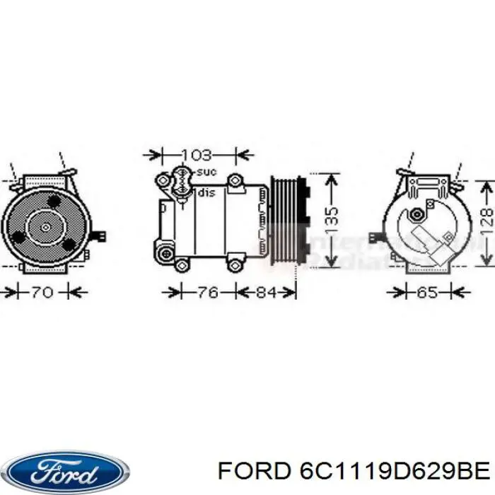 Компресор системи кондиціювання Ford 6C1119D629BE ціна, від 207.84 USD