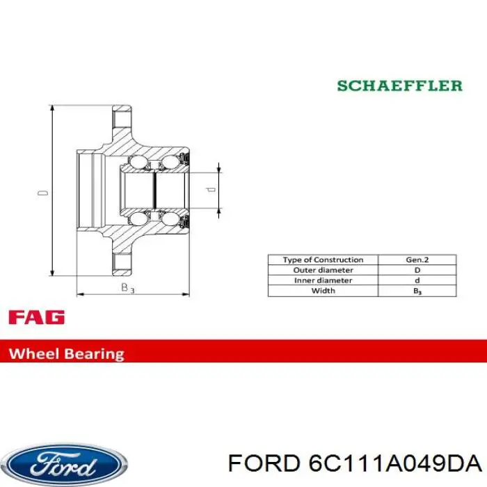Маточина заднього колеса Ford 6C111A049DA