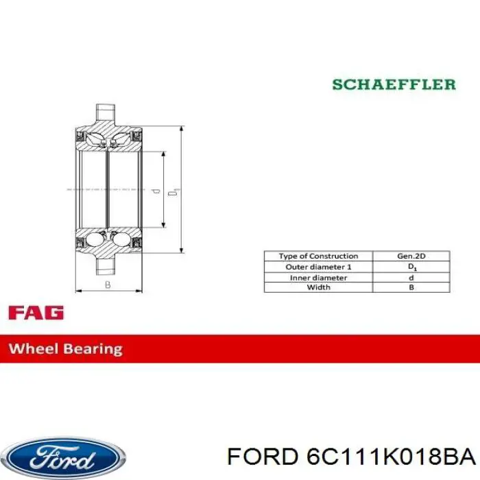 Підшипник ступиці 6C111K018BA Ford