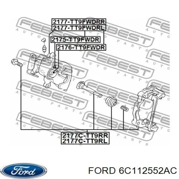 Супорт задній правий 6C112552AC Ford