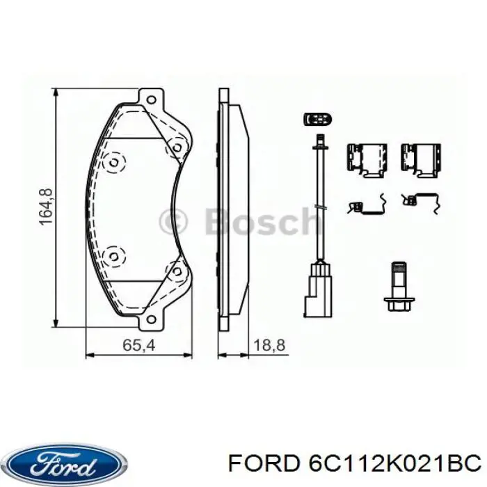 Колодки гальмівні передні, дискові 6C112K021BC Ford