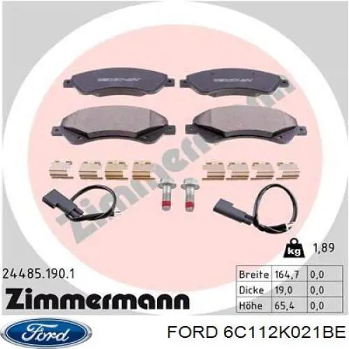Передні тормозні колодки 6C112K021BE Ford