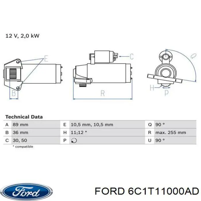 6C1T11000AD Ford стартер