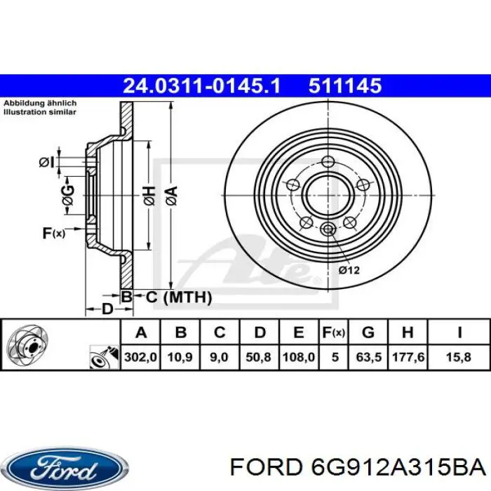 Задні дискові гальма Ford 6G912A315BA ціна, від 35.88 USD