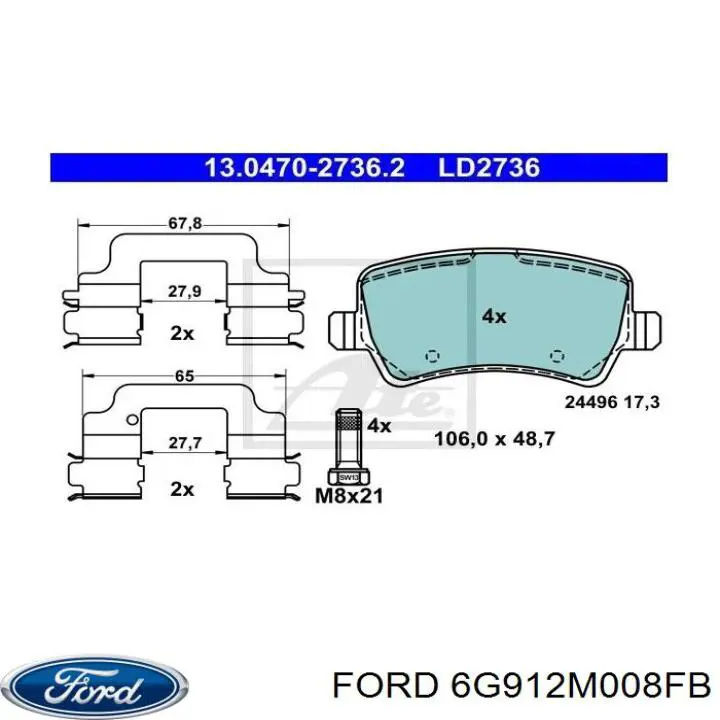 Задні гальмівні колодки Ford 6G912M008FB ціна, від 23.25 USD