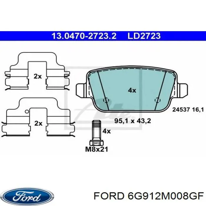 Колодки гальмові задні, дискові 6G912M008GF Ford