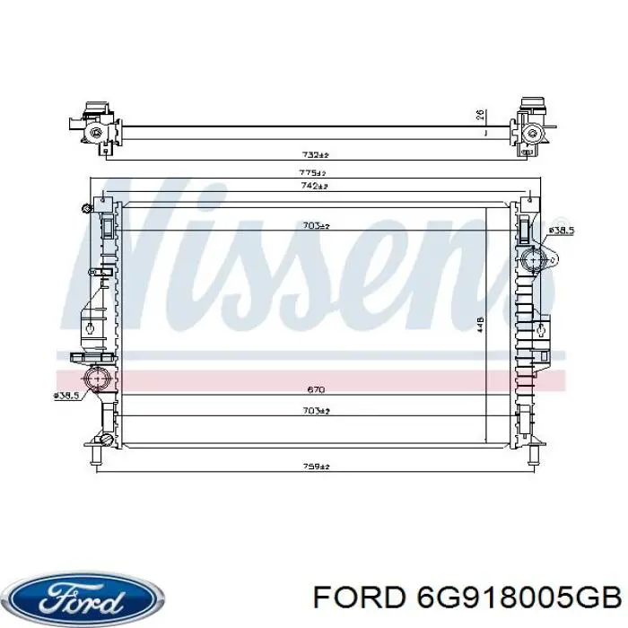 Радіатор охолодження двигуна 6G918005GB Ford