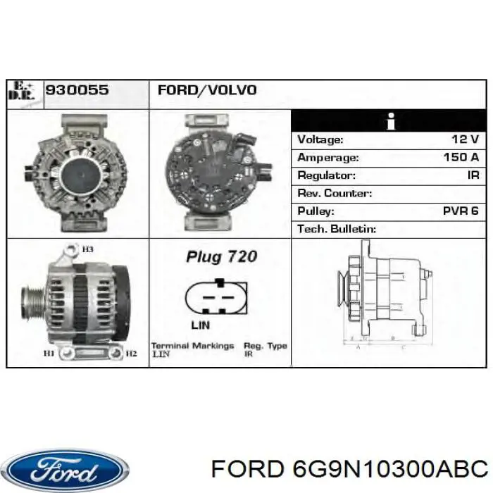 Генератор 6G9N10300ABC Ford