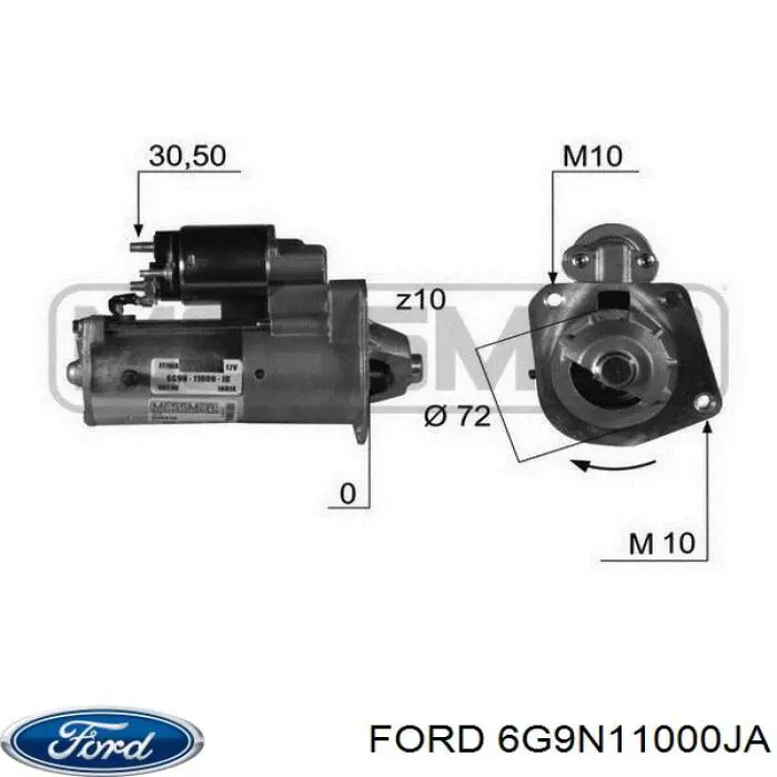 Стартер 6G9N11000JA Ford