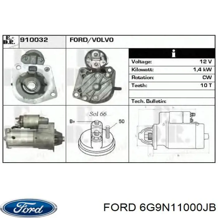 6G9N11000JB Ford стартер