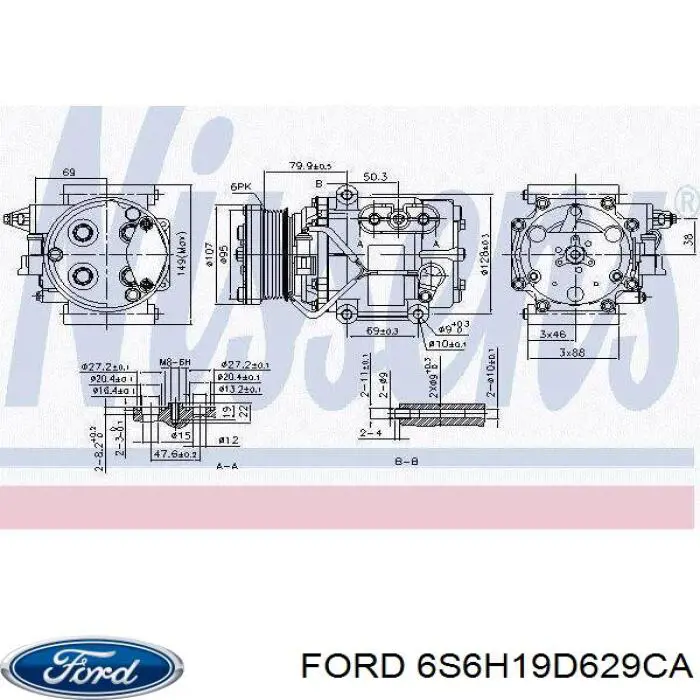 Компресор кондиціонера 6S6H19D629CA Ford