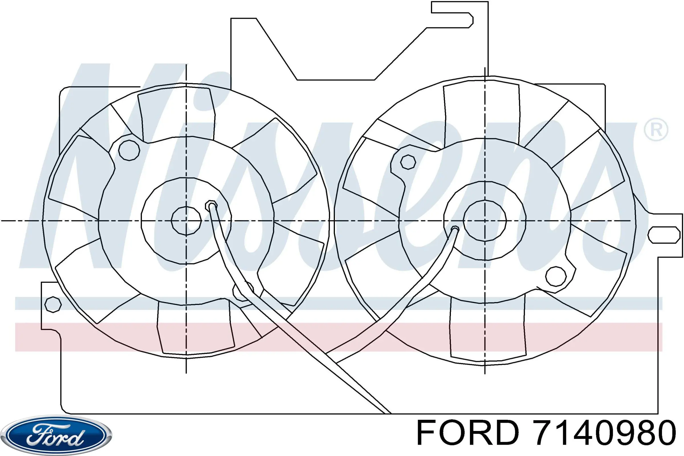 7140980 Ford Дифузор радіатора кондиціонера, в зборі з крильчаткою і двигуном