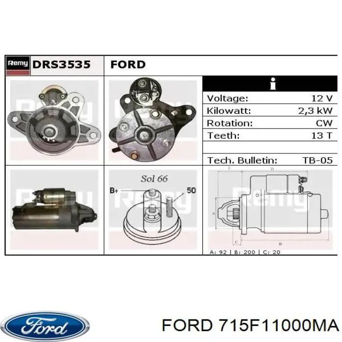 Стартер 715F11000MA Ford