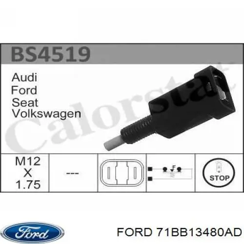 Купити 71BB13480AD Ford Датчик педалі гальма