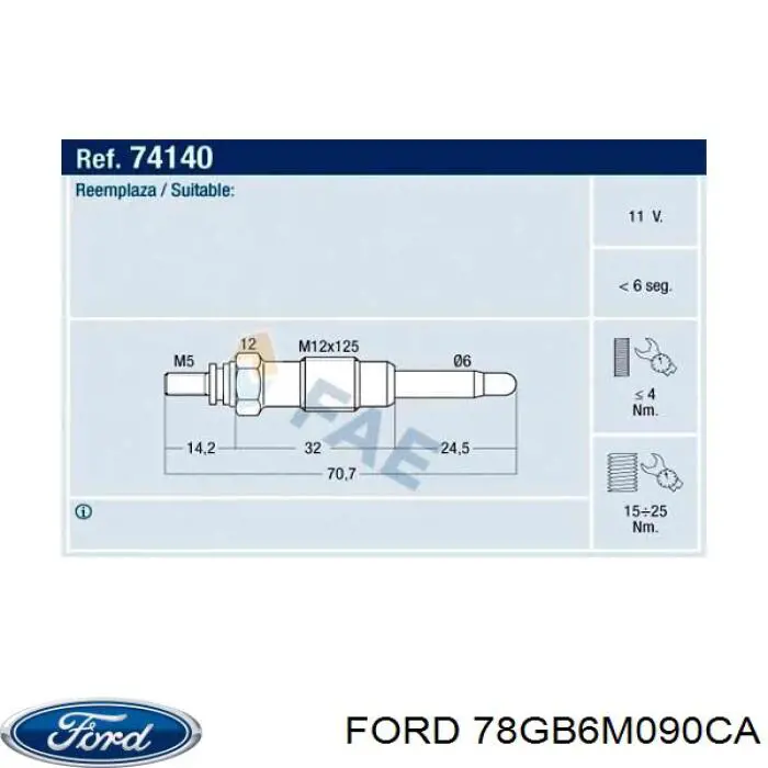 Купити 78GB6M090CA Ford Свічка накалу
