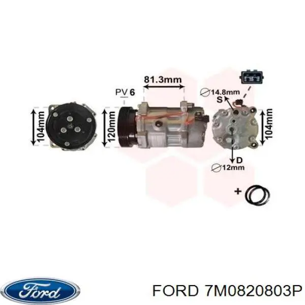 Компресор системи кондиціювання Ford 7M0820803P ціна, від 198.80 USD