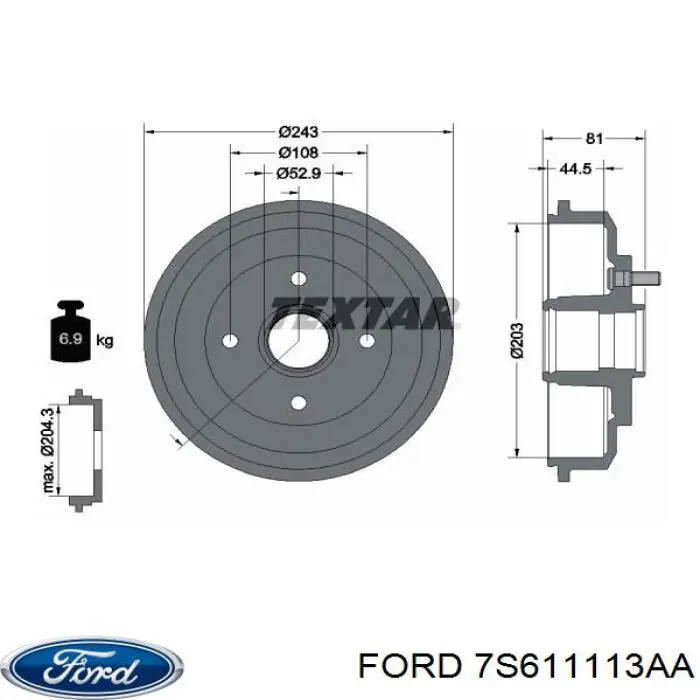 7S611113AA Ford Барабан гальмівний задній