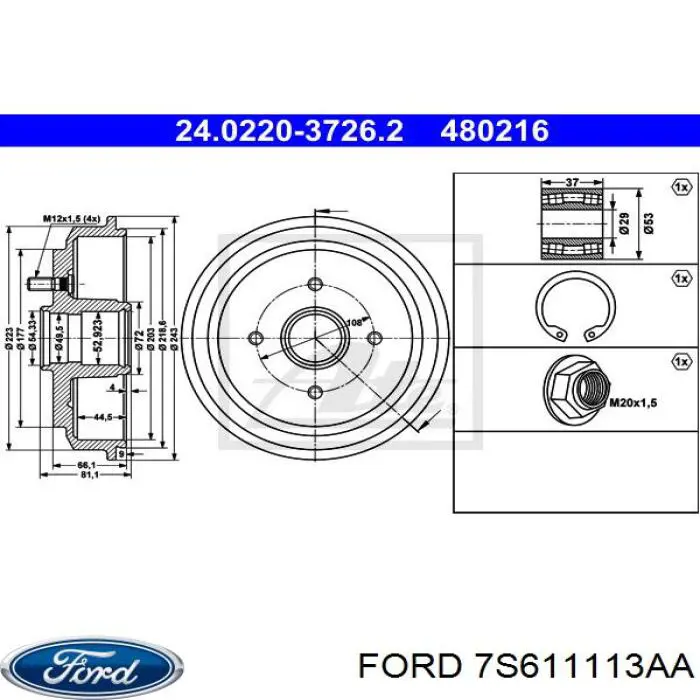 Барабан гальмівний задній Ford 7S611113AA ціна, від 42.75 USD