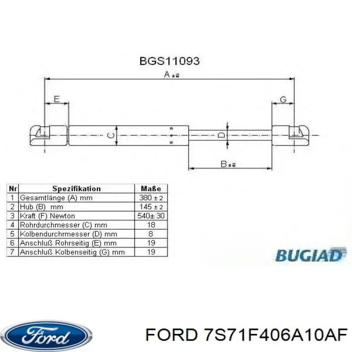 Амортизатор двері задньої Ford 7S71F406A10AF ціна, від 7.91 USD